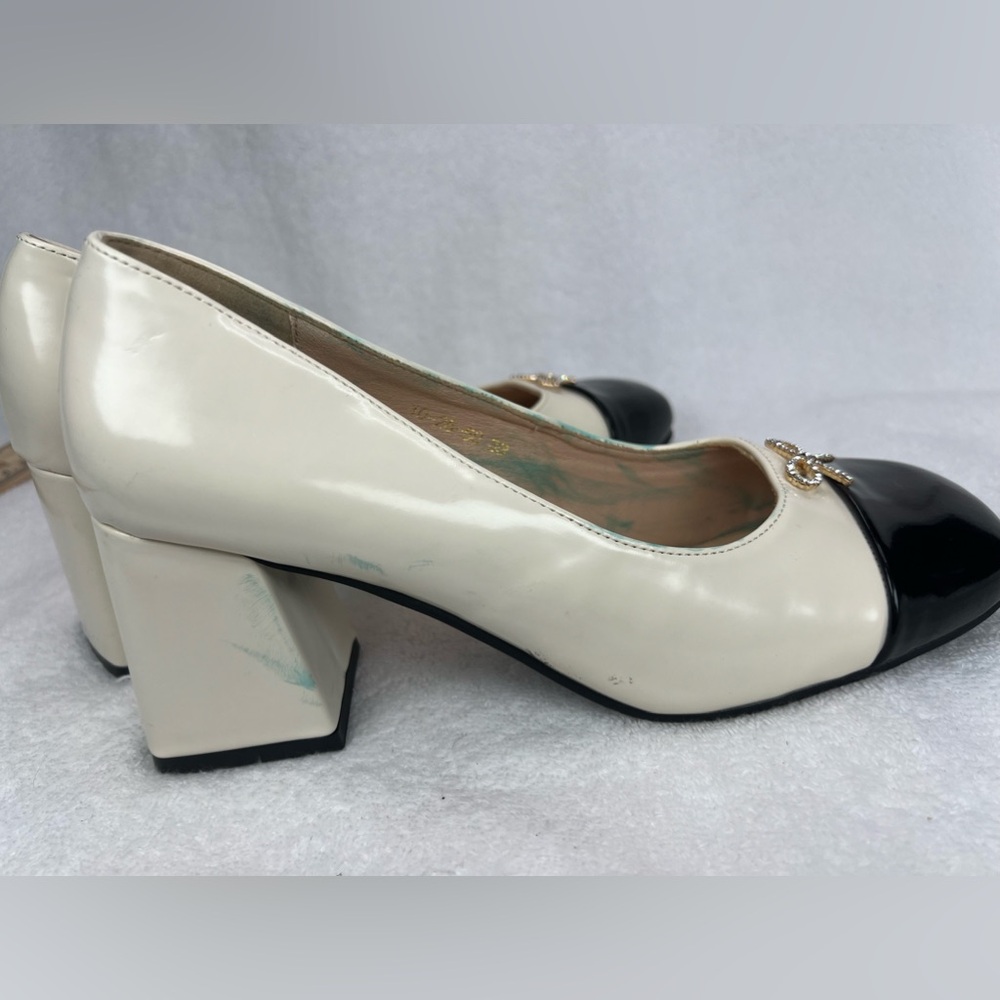 SheIn color block heels. Black and cream patent leather - Picture 5 of 8